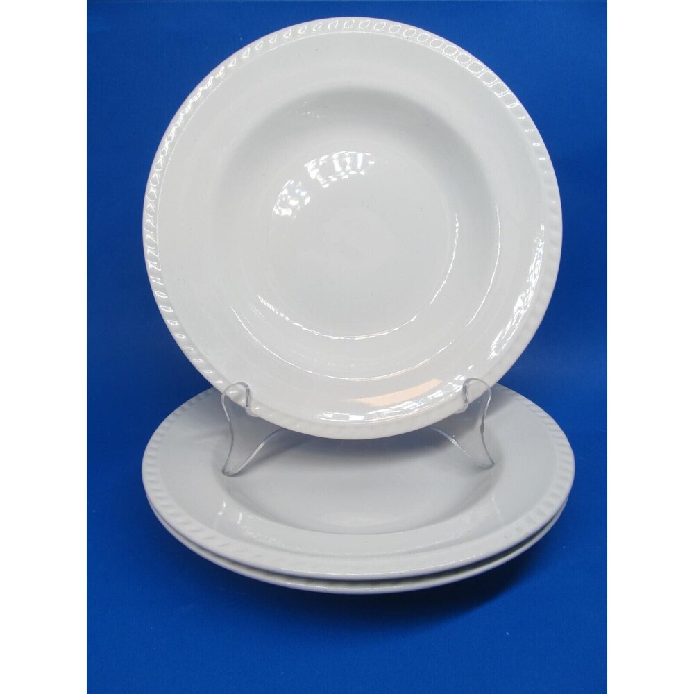 Oxford "Lenox" Keradur White Rope Trim 8 5/8" soup Salad Plates Set Of 3